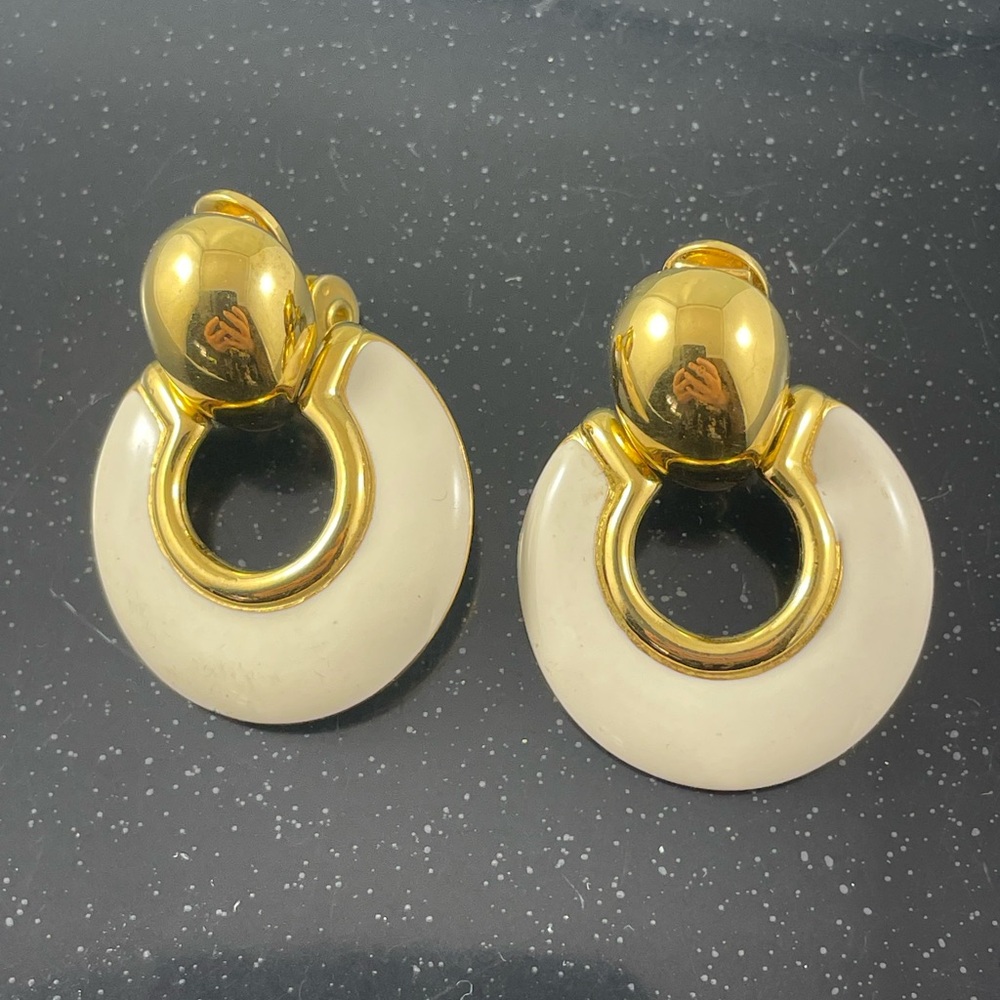 Monet Gold and Cream Hoop Earrings